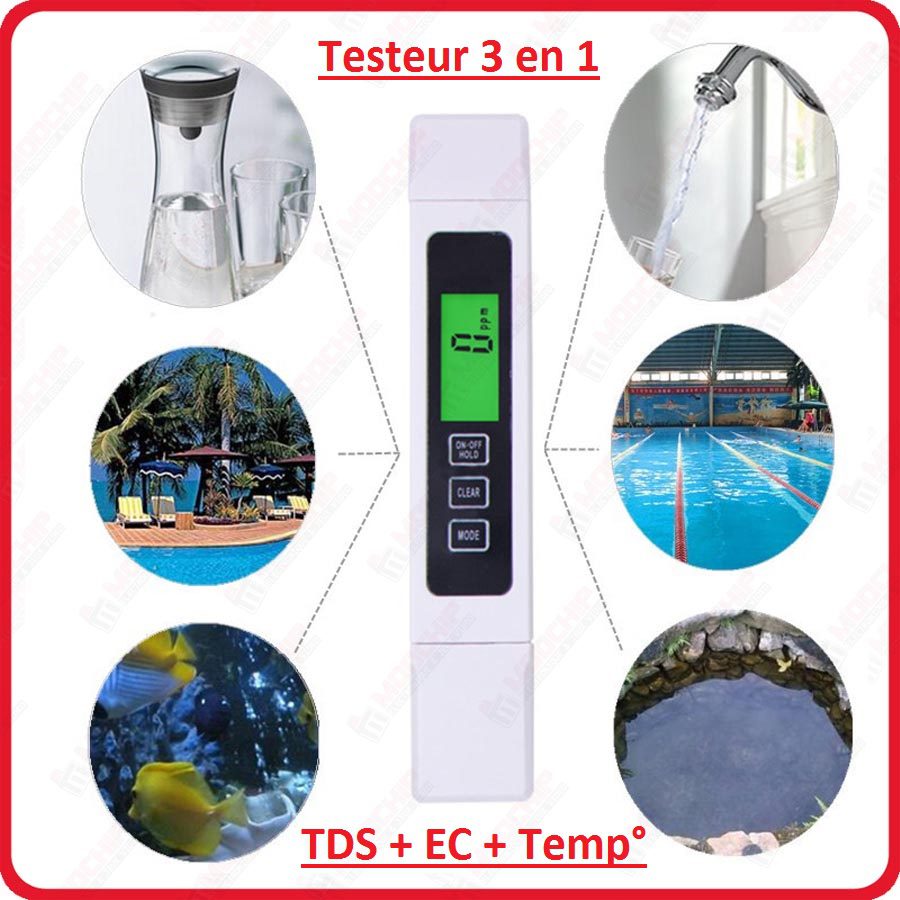 Testeur 3 en 1 TDS EC Conductivité température Modchip Maroc